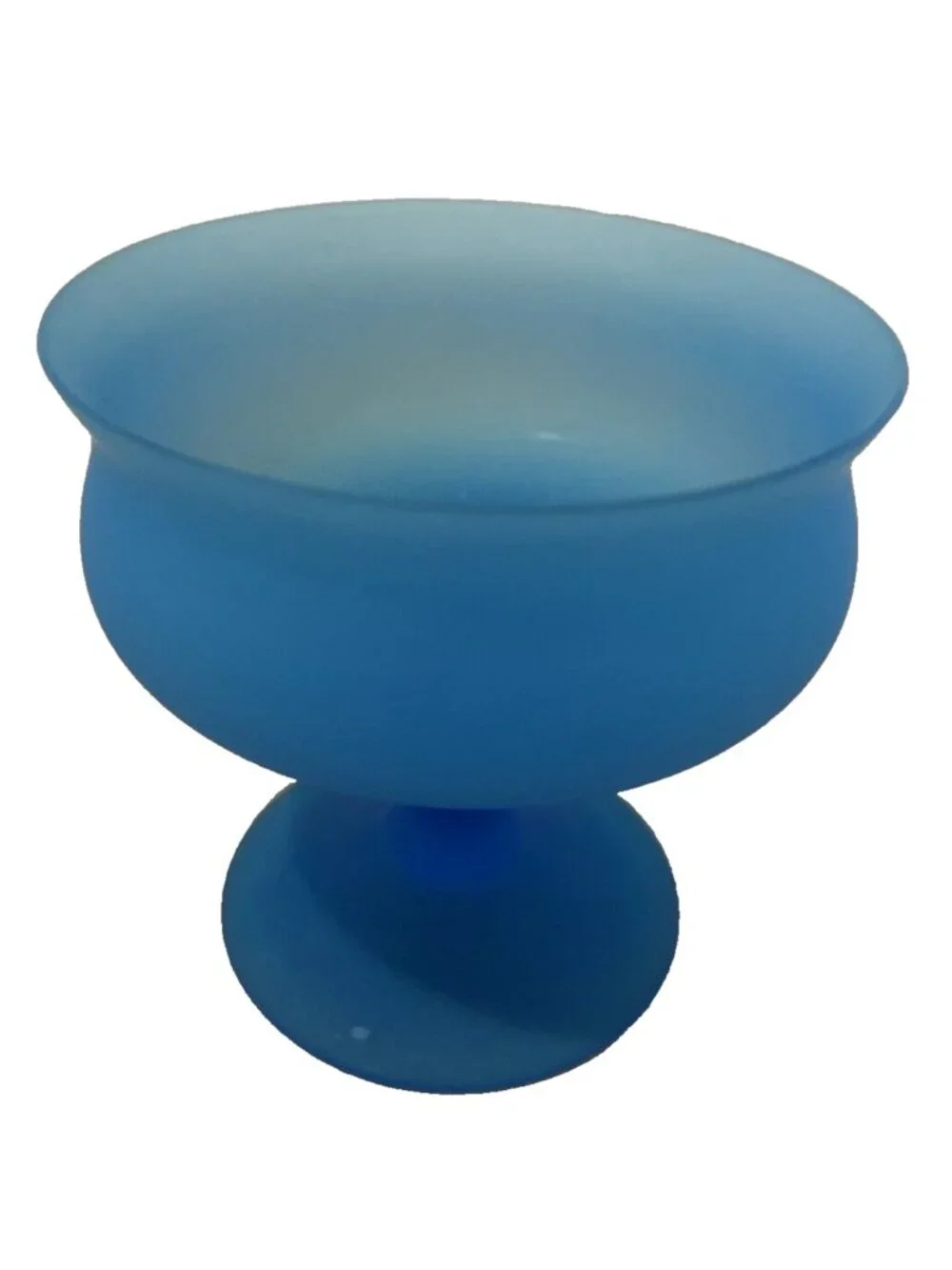 Vintage Frosted Turquoise Blue Stemmed Compote Bowl Frosted Glass Italy 4